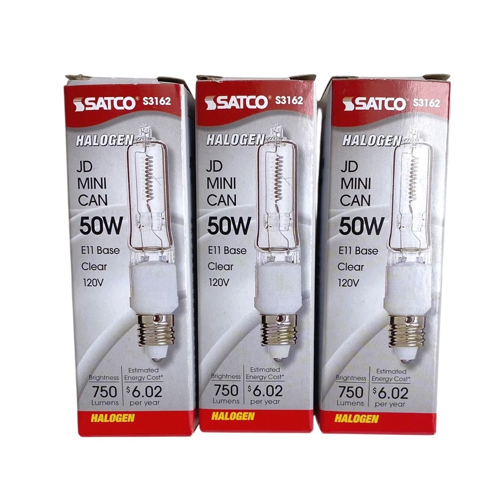 NEW SATCO S3162 Halogen JD Mini Can 50W E11 Clear 120V 3 Pack Light‎ Bulbs